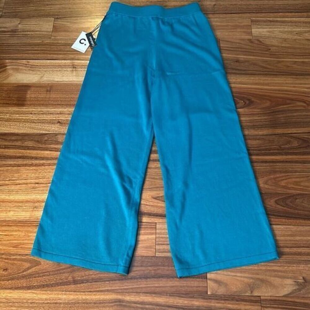 Callahan X Revolve Julia Knit wide leg Pants teal green wide waistband comfort
